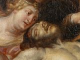 an image of a painting of a man laying on the ground next to a woman