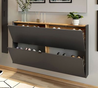 Meuble à chaussures 2 abattants AMKY gris foncé -, dimension… - Photo 1