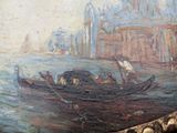 a painting on the wall of a boat in the water