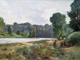 a painting of a painting of a river in the country