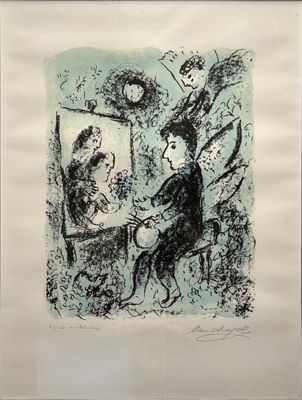 an image of a black and white drawing of a man sitting at a table