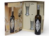 a bottle of wine and a glass in a box