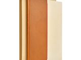a brown and tan book with a red strip on top of it