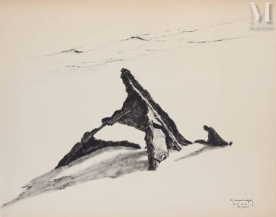 une image représentant un dessin au crayon d'un rocher dans le sable