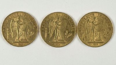 Trois pièces en or de 20 francs au Génie (1875 A- 1889 A- 18… - Photo 1