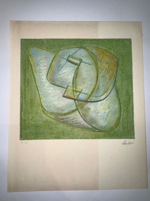 dessin représentant une œuvre d'art abstraite verte et jaune sur une feuille de papier