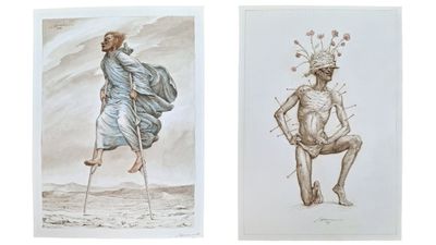 deux dessins d'un homme et d'une femme se tenant l'un à côté de l'autre