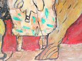 un tableau représentant un homme et un chien debout l'un à côté de l'autre
