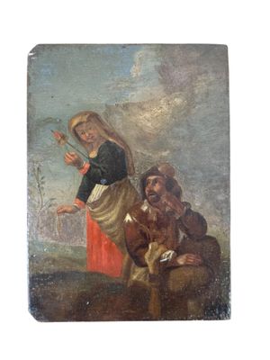 une image représentant un tableau où figurent une femme et un homme dans un paysage