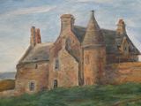 a painting of a castle sitting on top of a hill