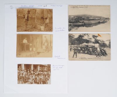 an old photo of a group of people standing in front of a river