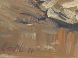 an oil painting of a bird sitting on top of a wooden fence