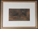 peinture représentant une photo en noir et blanc d'un homme assis sur une chaise
