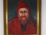 tableau représentant un homme barbu coiffé d'un chapeau rouge, dans un cadre doré
