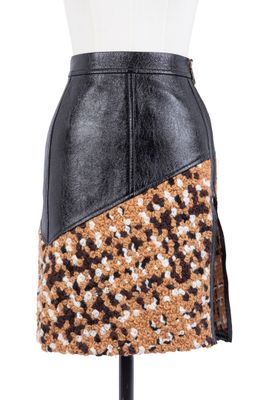 Louis VUITTON - Jupe en cuir vieilli verni noir et lainage d…