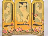 three different pictures of a woman holding a bottle of perfume