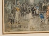 a picture of a painting of people walking down the street