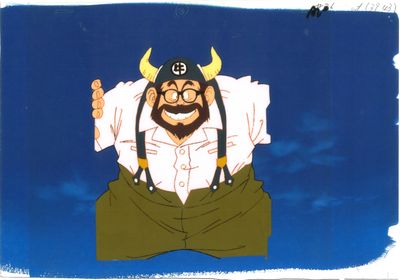 dessin humoristique représentant un homme barbu avec des cornes, vêtu d'une chemise blanche et d'un pantalon vert