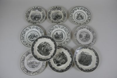 Sept assiettes en faïence fine de Creil & Montereau, Sébasto…