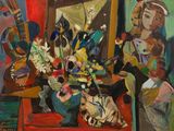 un tableau représentant une femme assise devant un miroir