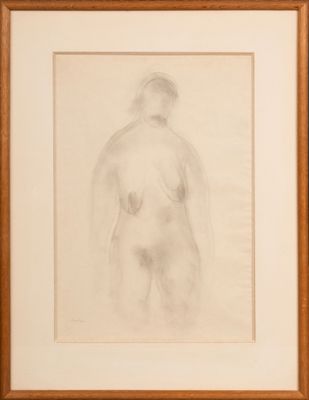 an image of a drawing of a nude woman in a wooden frame