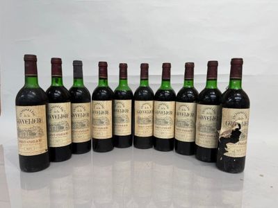 six bottles of wine lined up in a row on a table