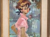 an image of a painting of a woman in a pink dress