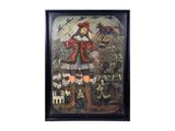 tableau représentant un homme vêtu d'un manteau et d'un chapeau rouges, tenant une épée