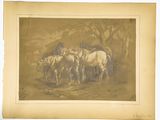 tableau représentant un groupe de chevaux dans un champ, avec un homme à cheval