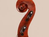 a close up of the back of a violin with a fiddle in the foreground
