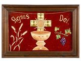an image of a painting of a cross and a wine glass