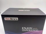 a black box with a purple and white logo on it