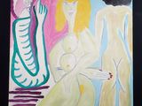 un tableau représentant deux femmes assises l'une à côté de l'autre