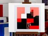 a picture of a painting on a easel in a room