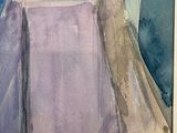 a watercolor painting of a vase of flowers on a table