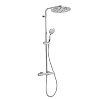a close up of a shower head with a hand shower
