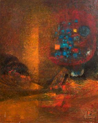 l'image d'un tableau représentant un vase contenant des fleurs