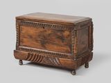 an old wooden chest sitting on top of a table