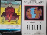 two posters on a wall with a drawing of a man and a woman sitting on a bench