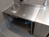 a stainless steel sink and a stainless steel counter