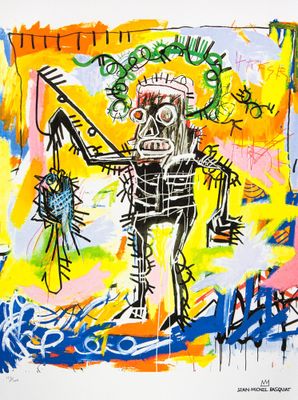 an image of a painting of a robot holding a stick