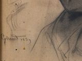 an old drawing of a man in a suit and tie