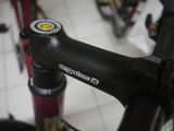 a close up of a bike handle with a sticker on it