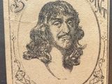 a black and white drawing of a man with long hair