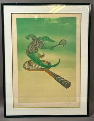 framed picture of a tennis player with a racket in his hand