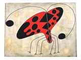 une image représentant un insecte rouge et noir sur un fond beige