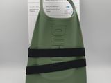 a close up of a green bag with a black strap on it