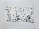 a black and white drawing of two surfboards on the beach