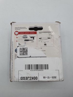 packaging of a box with a barcode on it sitting on a white surface