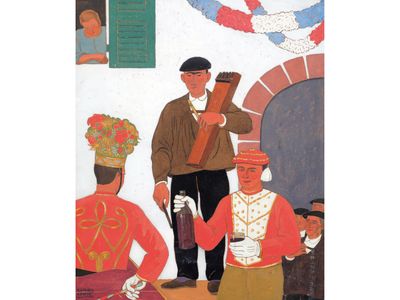 an image of a painting of a man playing a musical instrument